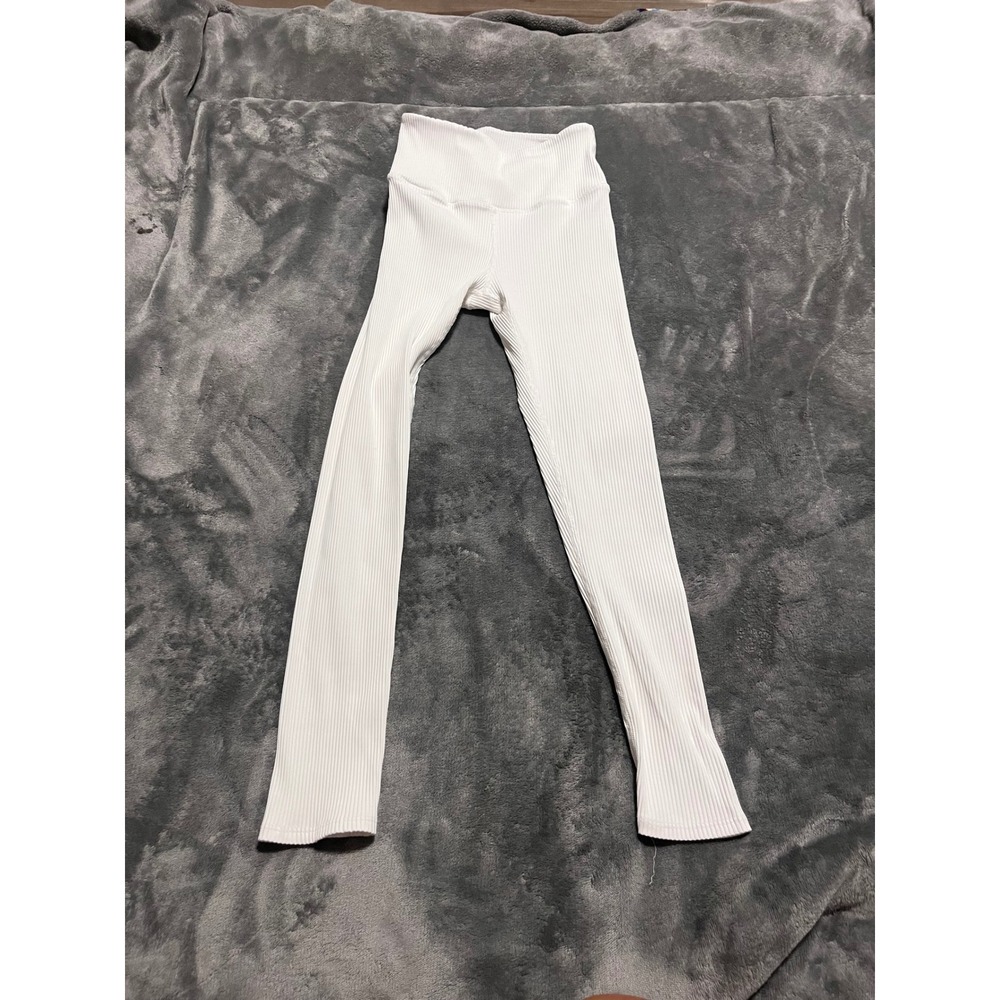 Carbon38 Womens High Rise Ribbed Leggings White Size Small Athleisure Yoga